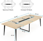 Tribesigns 8FT Conference Table, 94.48L x 47.21W x 29.52H Inches Boat Shaped Meeting Table with Rectangle Grommet, Modern Seminar Boardroom Table for Office Conference Room (Light Wood Grain, 8ft)