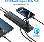 Powered USB 3.0 Hub, 16-Port USB C Hub Splitter (10 USB 3.0+2 QC 3.0+2 Smart Charging+2 USB-C 3.0) with Individual Switches, 12V 7.5A 90W UL Certified Power Adapter for Laptop, Mac, PC, Computer