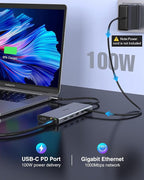 USB C Docking Station Dual Monitor for Dell/HP/Lenovo Laptop, Single 8K@30Hz/4K@120Hz, Triple 4K Display USB C Hub Multiple Adapter with 2 HDMI+DP+USB3.1+6 USB+RJ45+PD+SD/TF+Audio for iPhone 15