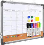 Monthly Calendar Whiteboard Dry Erase Cork Board Combination for Wall, 17"x13" Magnetic Dry Erase Board, Double-Sided White Board, Portable Board for Office, Kitchen, Planning, Memo, School, Home