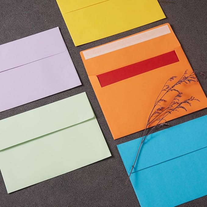 Wishop 50 Pack Self-Adhesive Envelopes with Fold Cards for Wedding Invitations, Greeting Cards, Baby Shower, Letter Mailing (Colorful, 4x6)