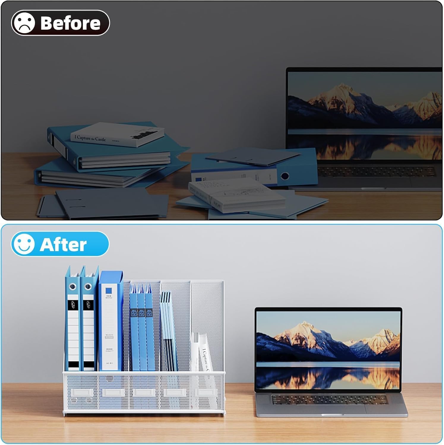 Marbrasse File Organizer for Desk,Desk File Organizer with 5 Vertical Compartments Mesh Magazine File Holder for Office Home School