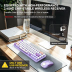 FOPETT Wireless Keyboard and Mouse Cute Mouse and Keyboard 2.4G Wireless Keyboards with Colorful 68 Keys Typewriter Retro Round Keycap for PC, Laptop,Tablet,Computer Windows - Purple Colorful