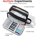 Sooez Large Pencil Case Pouch, Extra Big Pencil Pouch Pencil Bag with PU Handle & Zipper, Sturdy Pen Case with 3 Compartments, Aesthetic School College Supplies Organizer for Men Women Boys, Brown