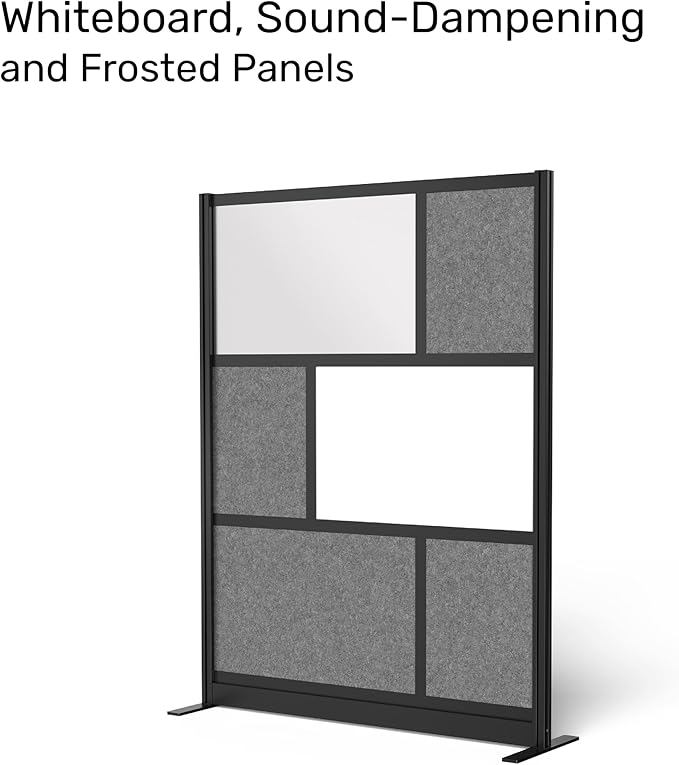 Workflow Modular Wall | Room Divider with Whiteboard, Sound-Dampening, & Frosted Acrylic Panels | Expandable Office Partition for Privacy & Productivity (53" x 70")