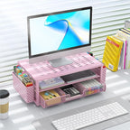 gianotter Desk Organizers and Accessories, Monitor Stand with Drawer and 2 Pen Holder, Desktop Organizer Suitable for Offices and Dormitories (Pink)