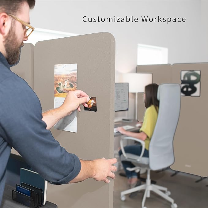 VIVO Freestanding 72 x 66 inch Privacy Panel, Cubicle Divider, Acoustic Wall Partition, x3 24 inch Panels, Beige, PP-3-T072BE