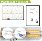 36" x 24" Magnetic Dry Erase Calendar Whiteboard, 4 Month Calendar White Board Planner, Black Aluminum Frame Wall Mounted Board for Office Home and School