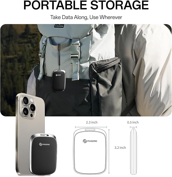 PHIXERO P5PLUS Portable SSD 512GB Up to 550MB/s, USB 3.2 Gen 2 External Solid State Drive，USB C to C&A for Smartphone，Tablet，PC，Labtop (Black)