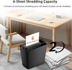 Bonsaii 6-Sheet Paper Shredder for Home Office, Portable Compact Design with Extendable Handle & Overheat Protection, 3.4 Gal Wastebasket