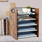 Wood Desk Organizer - 5-Tier Desktop File Organizer, Wooden Paper Tray, Office Desk Organzier and Accessories for Papers, Mail, Notebooks, Stationery