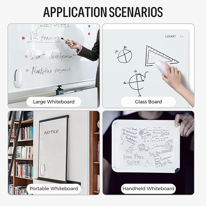 loukin Replaceable Dry Erase Eraser, Double-Sided Whiteboard Eraser with Magnetic Holder, Precision-Point Glass Board Wiper for Classroom, Home and Office (Whiteboard Cleaner Included), White