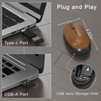 Colorful Wireless Computer Keyboard and Mouse Combo with Round Typewriter Keycaps, Retro Design, Power Switch, Ergonomic Design, 2.4GHz Wireless for Windows, Mac, PC(Black-Brown)