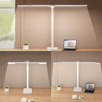 LED Desk Lamp for Home Office - 24W Bright Double Head Desk Light with Clamp Eye Caring Architect Task Light 25 Lighting Modes Adjustable Flexible Gooseneck Lamp (All White)