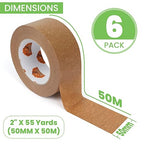 Eco-Friendly Kraft Paper Tape, Biodegradable Heavy Duty Packing Tape 2Inch x 55Yard, Recyclable Packaging Tape Self Adhesive Box Tape for Shipping, Sealing, Moving & Masking, 6Rolls