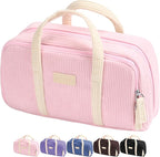 Sooez Large Pencil Case Pouch, Extra Big Pencil Bag with 5 Compartments, Pen Case Wide Opening, Soft Corduroy Pen Bag Organizer with Zipper, Cute Aesthetic School Supplies for Teen Girls, Pink