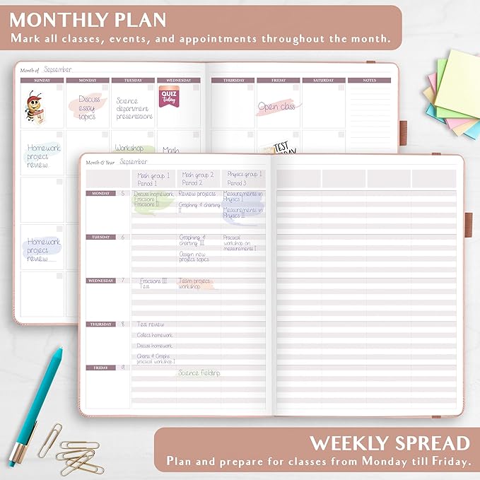 Legend Teacher Planner – Undated Lesson Plan Book for Teachers with Weekly & Monthly Calendars - Classroom Organization & School Year Planner – 8.5”x11.5” Hardcover (Rose Gold Debossed)