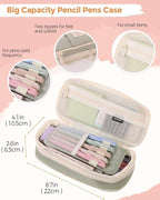 SKYDUE Cute School Supplies 44 PCS, Aesthetic Pencil Case with 12 Pastel Highlighters, 5 Black Gel Pens, 6 Color Gel Pens & Mechanical Pencils, College Essentials Students Stationary Set Green