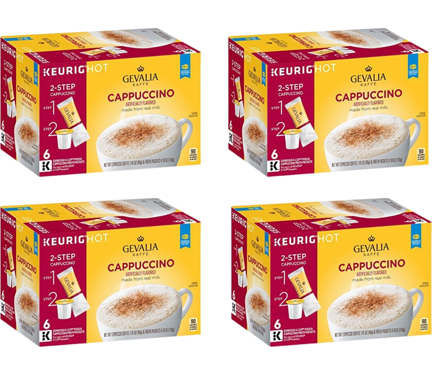 Gevalia Cappuccino Keurig K Cup Pods with Froth Packets 5.98oz (24 Count, 4 Boxes)