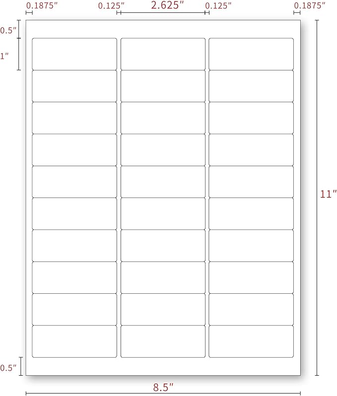 KKBESTPACK Label Sticker, Address Labels – 30 Up Shipping Labels 1” x 2-5/8” Self-Adhesive Barcode FNSKU Stickers for Inkjet and Laser Printer (100 Sheets / 3000 Labels) (KK30)