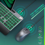 Backlit Keyboard and Mouse Combo, 7 Colors Wireless Keyboard Ergonomic with Wrist Rest and Volume Knob,Phone Holder,Rechargeable with Light Up Keyboard for Laptop, PC, Mac, Windows -Black