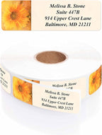 Golden Sunflower Designer Rolled Address Labels with Elegant Plastic Dispenser