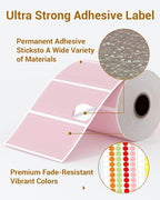 Phomemo Pink Thermal Labels for Shipping Label Printer for Small Business Supplies - 3" x 2" / 500 Pink Labels/Roll, Commercial Grade Round Stickers Roll for Custom Stickers Personalized & Business