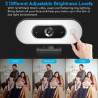 1080P USB Camera for Switch 2/ PC, Ring Light & 3-Level Brightness - Streaming Camera with Built-in Mic, Tripod & Plug&Play for Zoom/Skype/Facetime, PC/Mac/Laptop