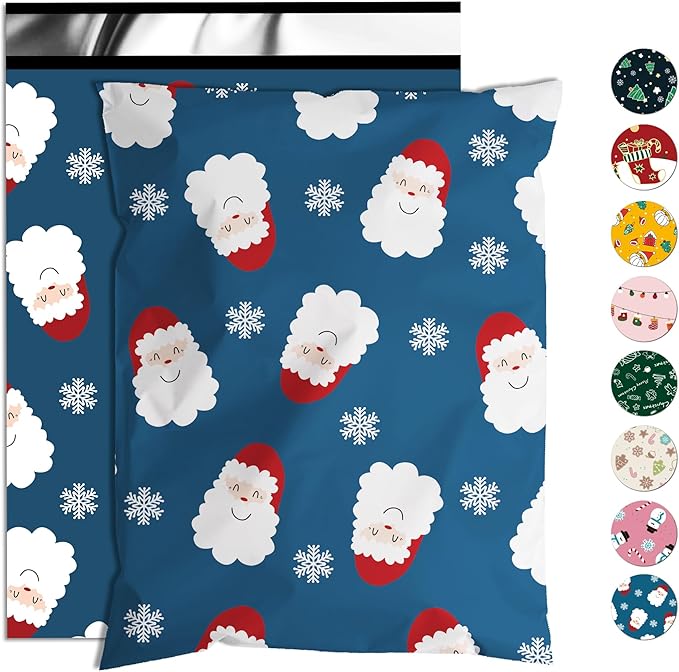 Christmas Poly Mailer - 10x13 Inch, 25 Pcs Waterproof, Tear-Resistant Mailer Bags with Self-Seal - Santa Claus and Snowflakes Printed