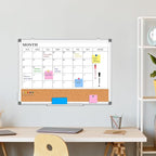 Monthly Calendar Whiteboard Dry Erase Cork Board Combo for Wall, 24" x 18" Double-Sided Calendar White Board and Bulletin Board, Portable Board for Office, Kitchen, School, Home