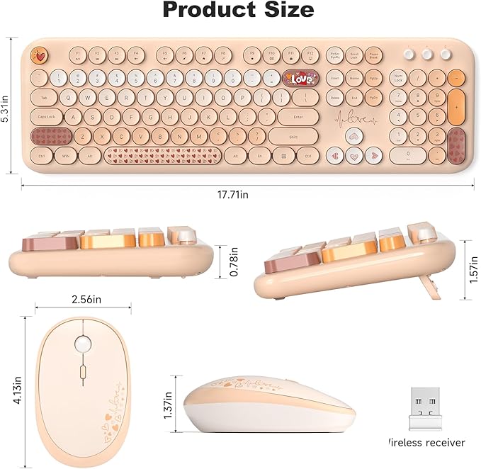 MOFII Wireless Keyboard and Mouse Combo, Cute Full Size Retro Typewriter Keyboard and Wireless Mouse, 2.4GHz Set for PC/Desktop/Laptop/Windows (Yellow Colorful)