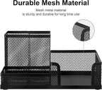 Comix Mesh Pen Pencil Holder Desk Organizer, 3 Compartment Wire Desktop Pen Pencil Cup Caddy Office Supplies Accessories for Home Office School, Black(2 Pack)