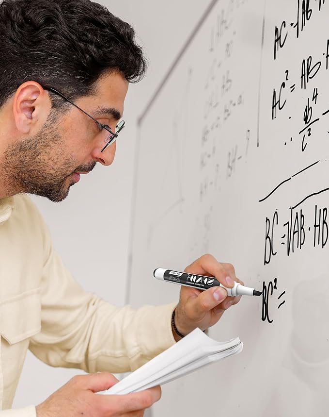 SFAIH Dry Erase Markers Chisel Tip with Magnetic Whiteboard Eraser, 72 Bulk Pack Black White Board Markers for Teachers & Students, Versatile Lines, 1s Quickly Dry, Perfect for Classroom and Office