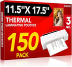 CAREGY 150 Pack Laminating Sheets, Hold 11 x 17 Inch Sheet, 3 Mil Clear Thermal Laminating Pouches 11.5 x 17.5 Inch Lamination Sheet Paper for Laminator, Round Corner