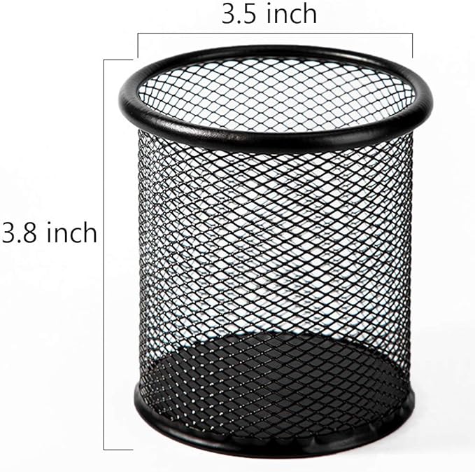 Ameceres 4 Packs Wire Mesh Pencil Holder Metal Pen Cup Desk Pen Organizer Case Pencil Jar Black for Office Home (Silver)
