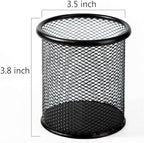 Ameceres 4 Packs Wire Mesh Pencil Holder Metal Pen Cup Desk Pen Organizer Case Pencil Jar Black for Office Home (Black)
