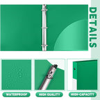 Henoyso 16 Pcs 3 Ring Binder 1/2'' Round Fits Letter Size 8. 5'' x 11'' Paper Plastic Flexible Binder Holds 100 Sheets with 1 Pockets Versatile Organizer for Office Home School (Green)