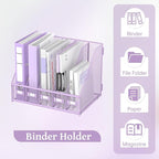 SUPEASY Desk Organizers Metal Desk Magazine File Holder with 5 Vertical Compartments Rack File Organizer for Office Desktop, Home Workspace, Purple Plus