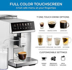 Koolatron Kenmore Espresso Machine – All-In-One Fully Automatic Coffee Maker With Auto Tamper, Descaler, Milk Steamer & Frother, Bean Grinder, Professional Barista Style Cappuccino, Cafe Latte, White