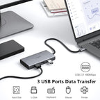 ABIWAZY USB C Docking Station Dual Monitor Adapter for Dell HP Laptop Docking Station 3 Monitors Quadruple Display USBC Hub Dongle to 4K HDMI,DP,VGA,3 USB2.0,100W PD, USB-C Dock for Lenovo,Surface