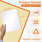 100 Sheets Shimmer White Cardstock 8.5 x 11 Printer Paper, 92lb Heavyweight Certificate Paper Card Stock for DIY Making Cards, Wedding invitations, School Crafting, Business Cards, Menus