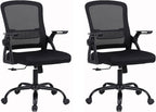 Office Chair, Ergonomic Desk Chair with Lumbar Support, Breathable Mesh Chair with Flip-up Armrests and Mid Back, Comfy Task Computer Height Adjustable Swivel Chair (2, Black)