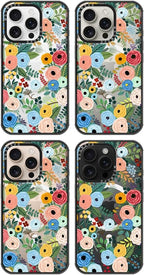 MOSNOVO Magnetic Case for iPhone 16 Pro, 10ft Military-Grade Protection, Compatible with Magsafe, Shockproof Phone Case for iPhone 16 Pro - Pastel Floral Garden - Clear Black