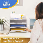4 Pack Stackable Paper Trays for Letter Documents, Desktop File Organizers for Office Supplies, Stackable Desk Tray Holder for Paper Storage, White