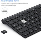 Wireless Keyboard and Mouse, Vssoplor 2.4GHz Rechargeable Compact Quiet Full-Size Keyboard and Mouse Combo with Nano USB Receiver for Windows, Laptop, PC, Notebook-Black