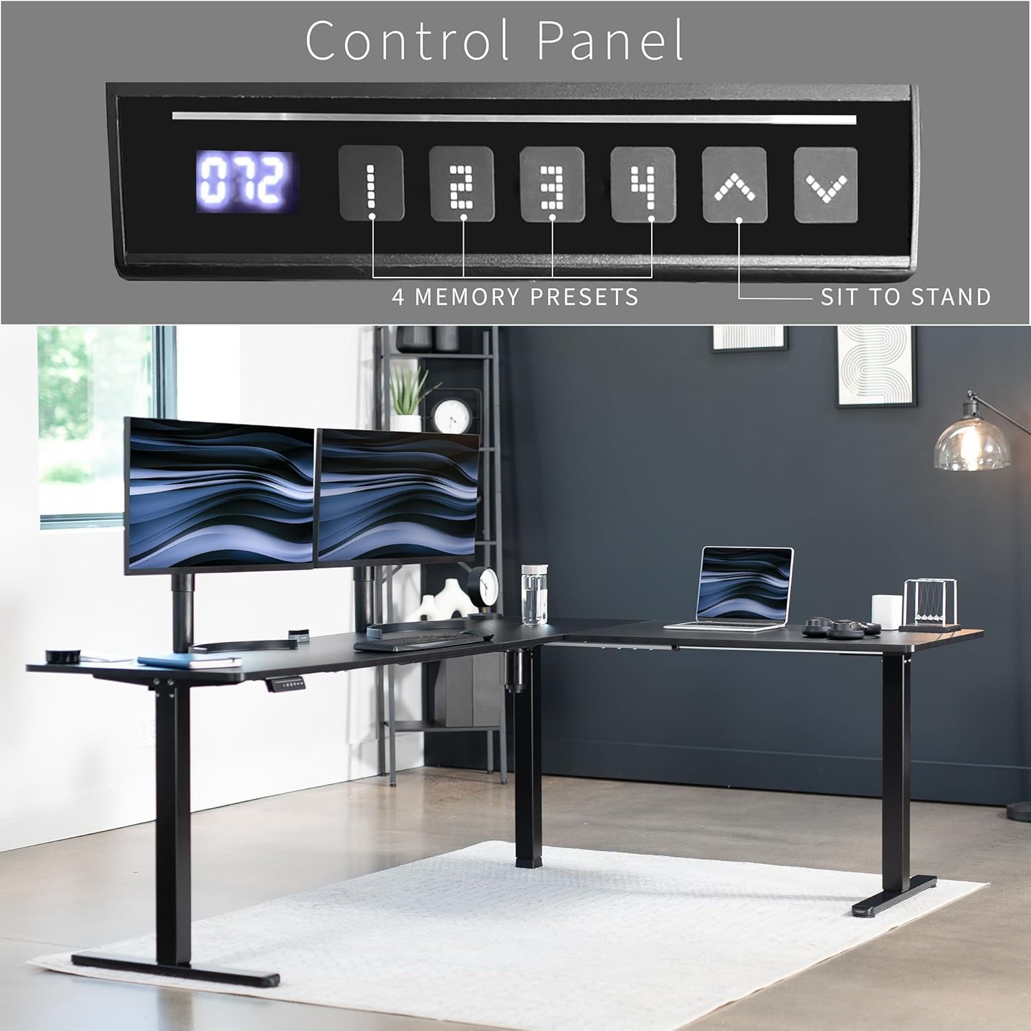 VIVO Electric Corner L-Shaped 84 x 63 in Standing Desk, Memory Height Adjustment, Black Top Black Frame, DESK-E3CTBB-84