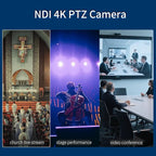 4K NDI PTZ Camera with AI Auto Tracking 21X Optical Zoom HDMI/SDI/USB 3.0/PoE/IP for Church Worship, Live Events, Video Conferencing (OBS, vMix, Zoom, Teams)
