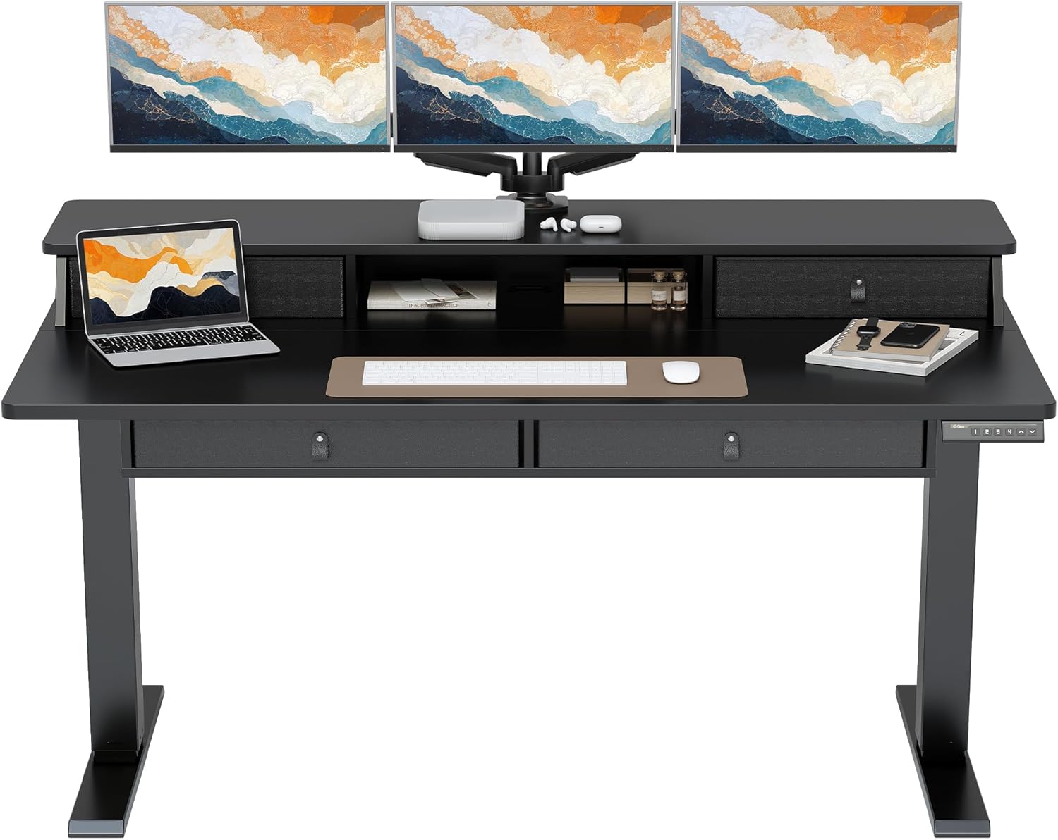 ErGear Electric Standing Desk with 4 Drawers, 63" x 30" Height Adjustable Desk with Storage, C-Clamp Mount Compatible, Computer Home Office Table with Cable Management Tray, Black