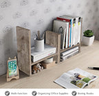 Jerry & Maggie Desktop Organizer Office Storage Rack Adjustable Wood Display Shelf Free Style Double H, Multi-Functional Mini Bookshelf for Desk Natural Stand (Gray Oak)