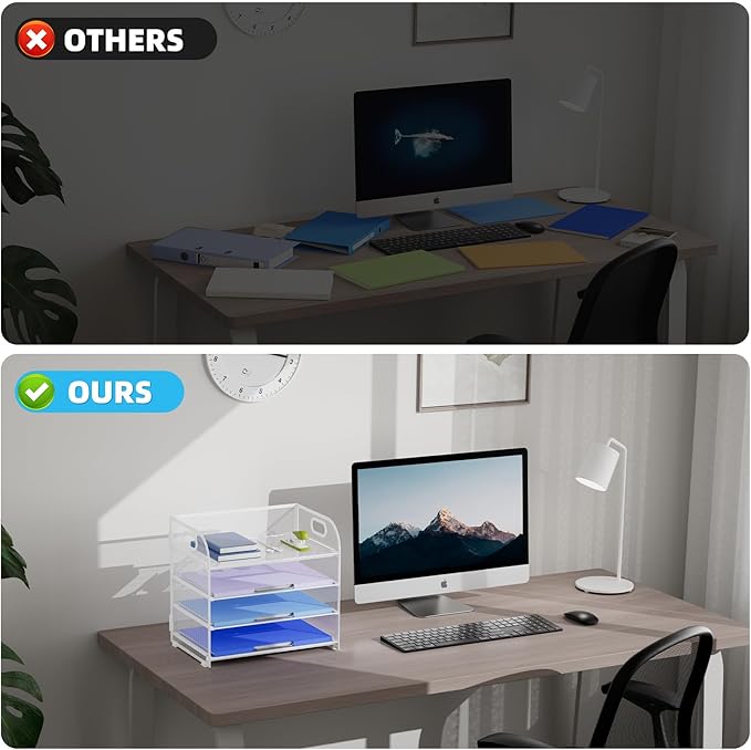 Marbrasse 4 Tier Paper Organizer Letter Tray, Mesh Desk File Organizer with Handle, Paper Sorter Organizer for Letter /A4 Office File Folder Holder（White, 12.6" x 9.1" x 10.7"）